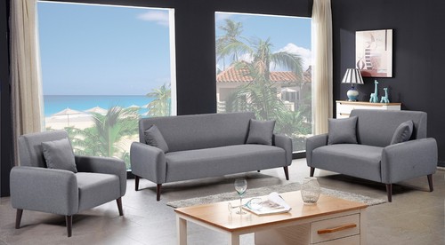 Grey linen sofa set - grey, seater