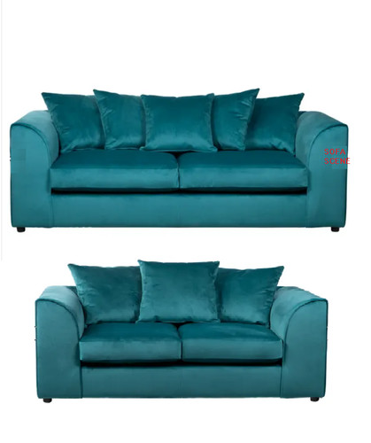 Teal plush velvet sofa - plush,