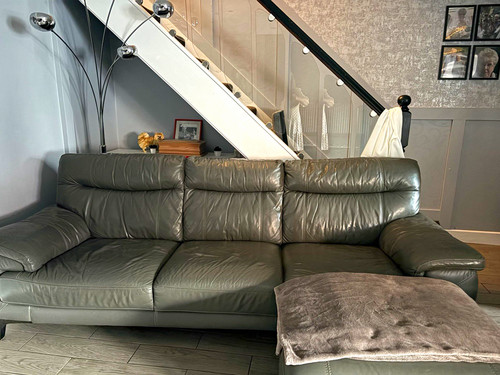 Grey leather seater sofa - leather, 3