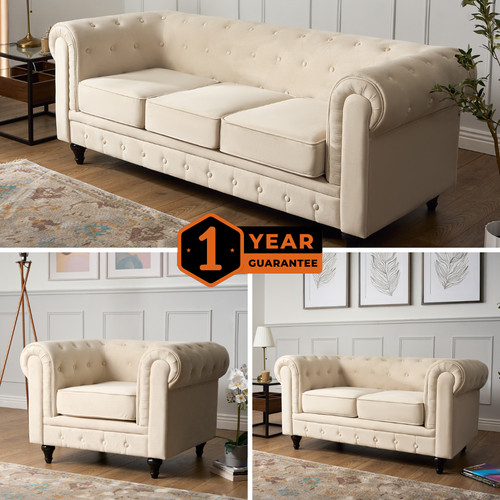 Chesterfield sofa suite - chesterfield, cream