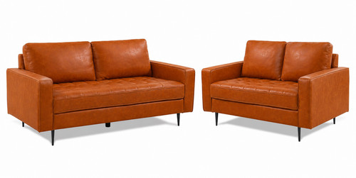 Tan faux leather sofas - faux,
