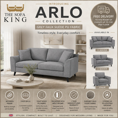 Arlo grey faux suede sofa - arlo,